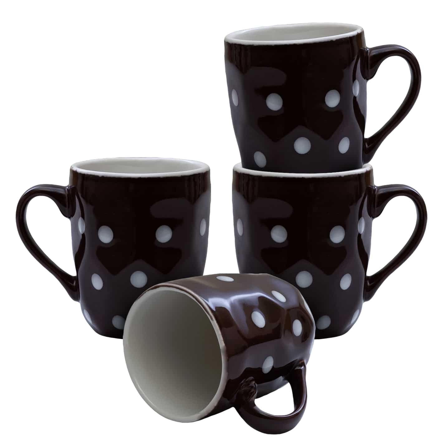 Set Marrone con pois bianchi 4 tazze, 180 ml