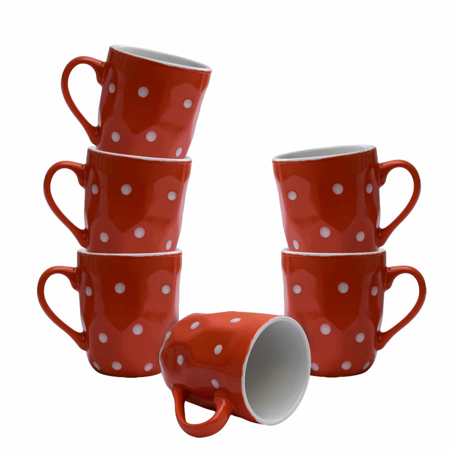 Set di 6 tazze da 180 ml, Arancio con pois bianchi