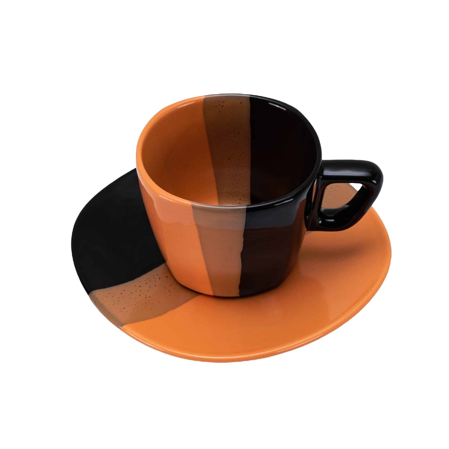 Juego de taza y plato de 160 ml, negro/naranja