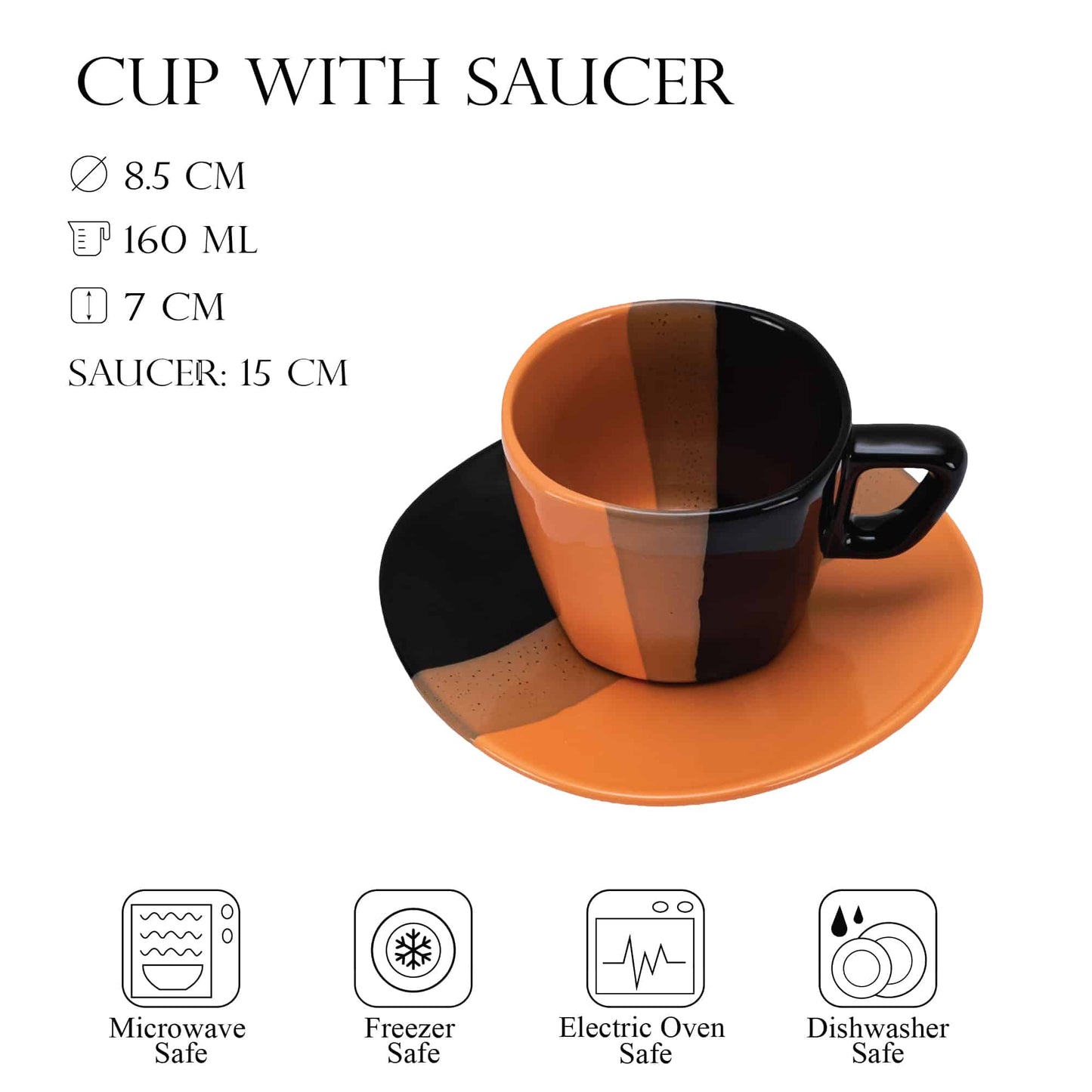 Juego de taza y plato de 160 ml, negro/naranja