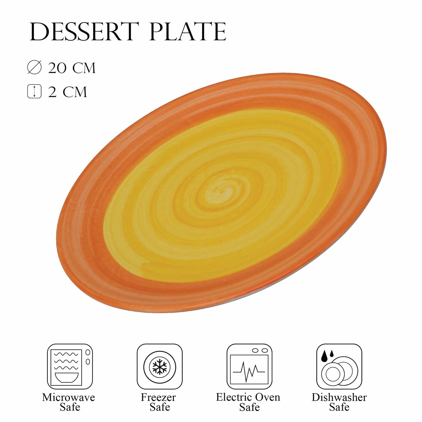 Farfurie desert 20 cm, Alb cu spirala galben/orange