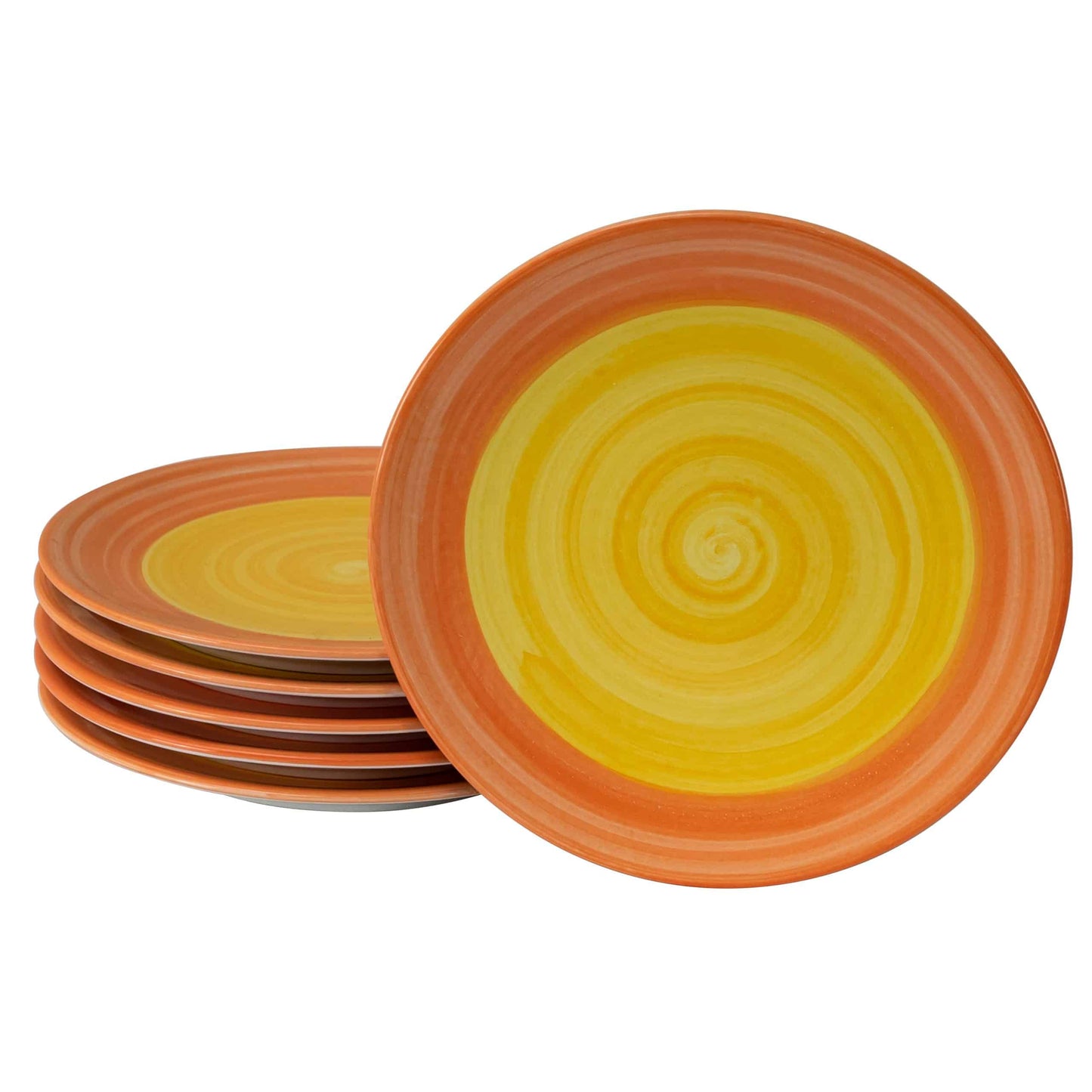 Set mit 6 Desserttellern Weiß mit gelb/orangefarbener Spirale, 20 cm