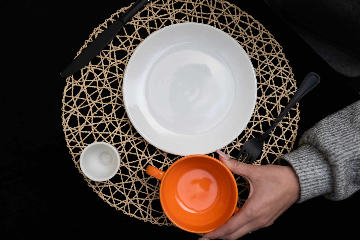 Breakfast set, 3 pieces, for one person, Cesiro, White/Orange