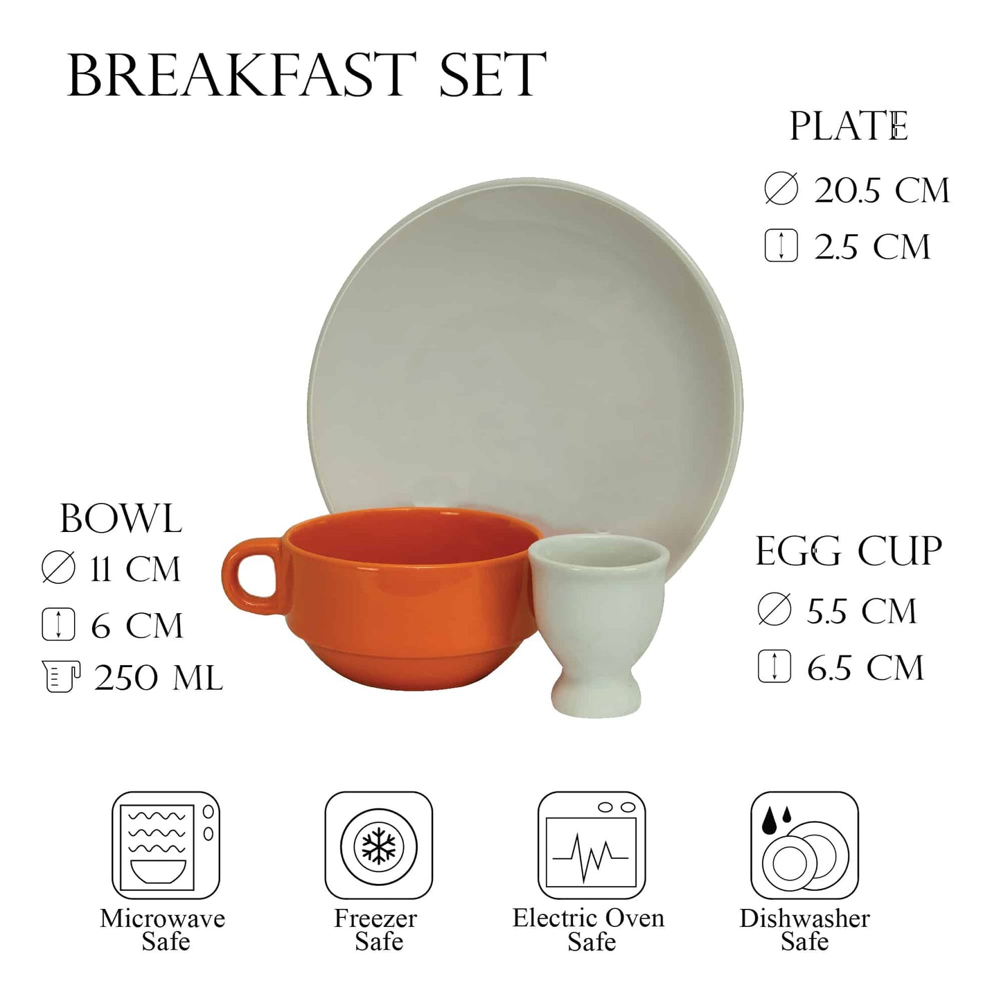 Breakfast set, 3 pieces, for one person, Cesiro, White/Orange