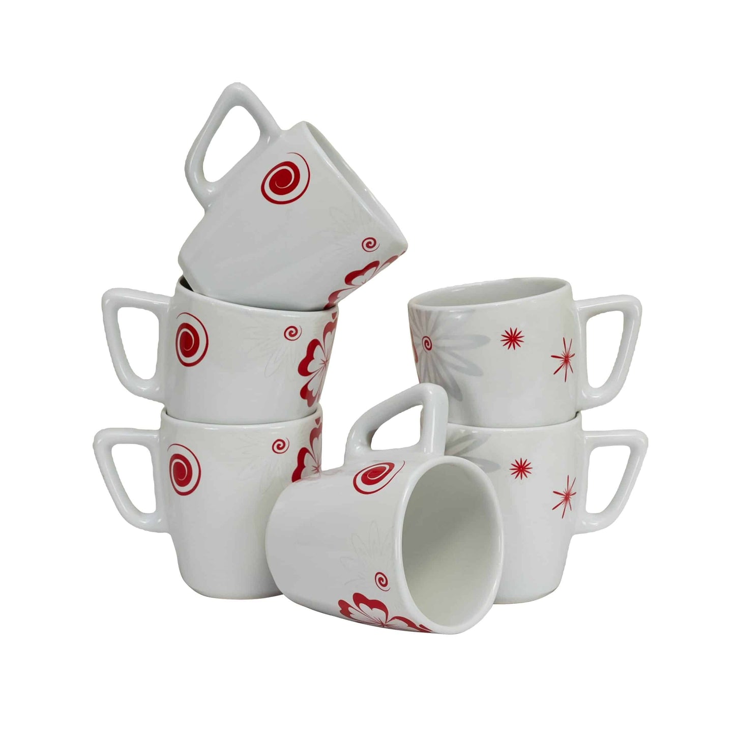 Set 6 cesti Alb cu stele si flori, 250 ml