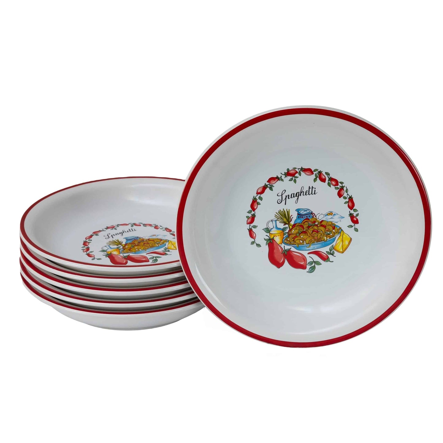 Set 6 piatti fondi Bianco decoro Spaghetti 21 cm