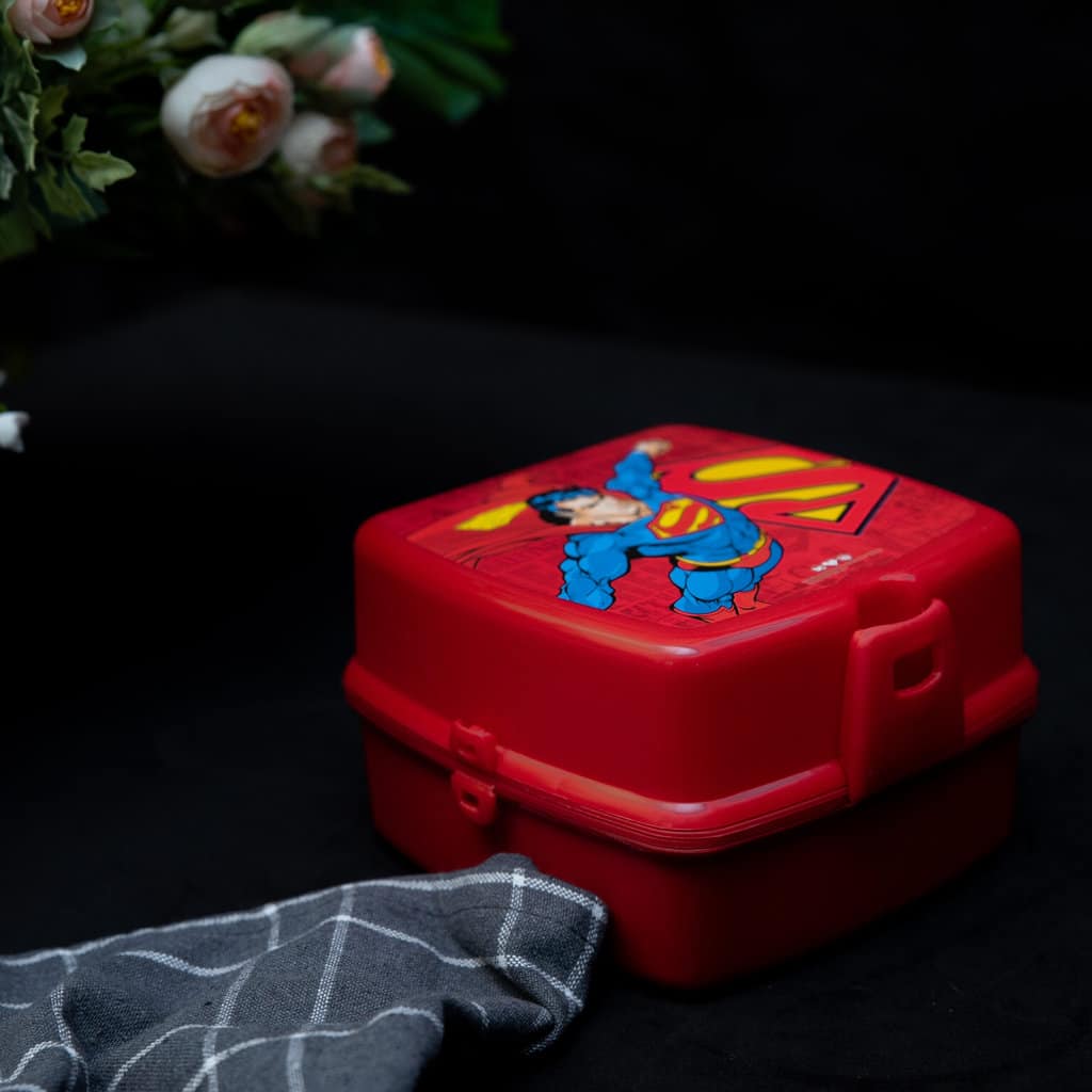 Contenitore per alimenti per bambini 3 scomparti, Rosso con Superman