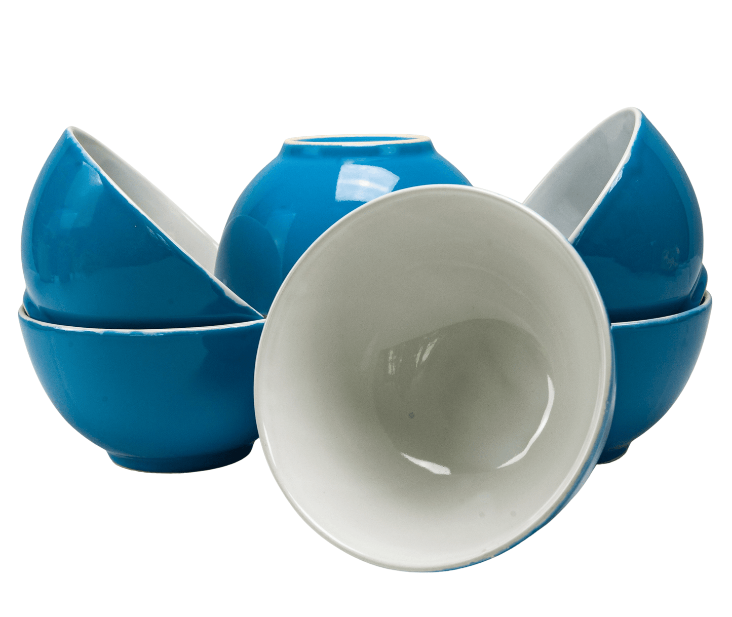 Juego de 6 cuencos para tu hogar familiar, 650 ml, Azul/Blanco