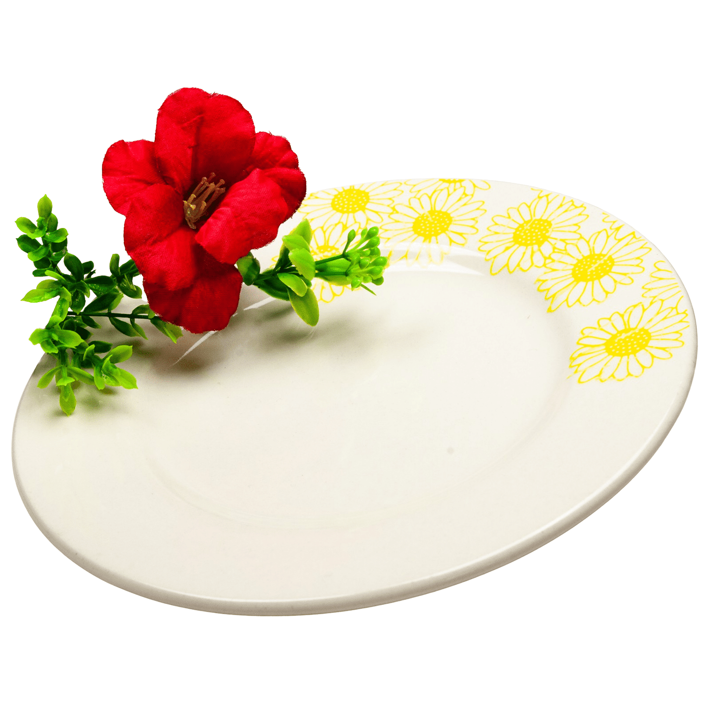 Sárga margarétával díszített desszerttál, 20 cm átmérőjű, Pure White