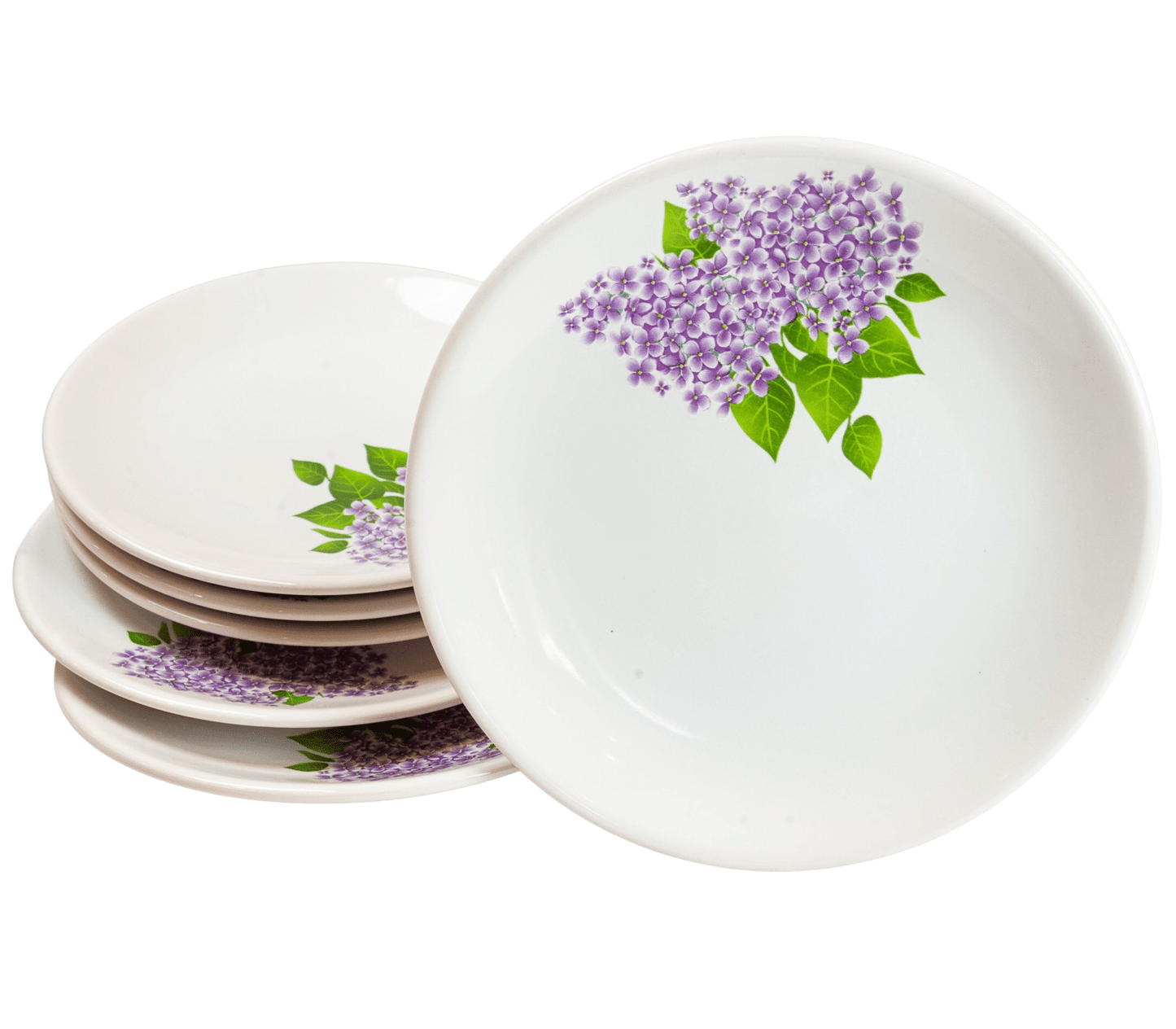 Set of 6 dessert plates decorated with purple lilac, 20 cm, Pure White