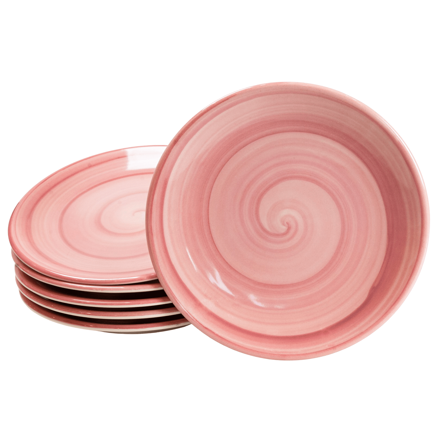 Set of 6 dessert plates of 20 cm, Powder Pink decorated with a dark pink spiral