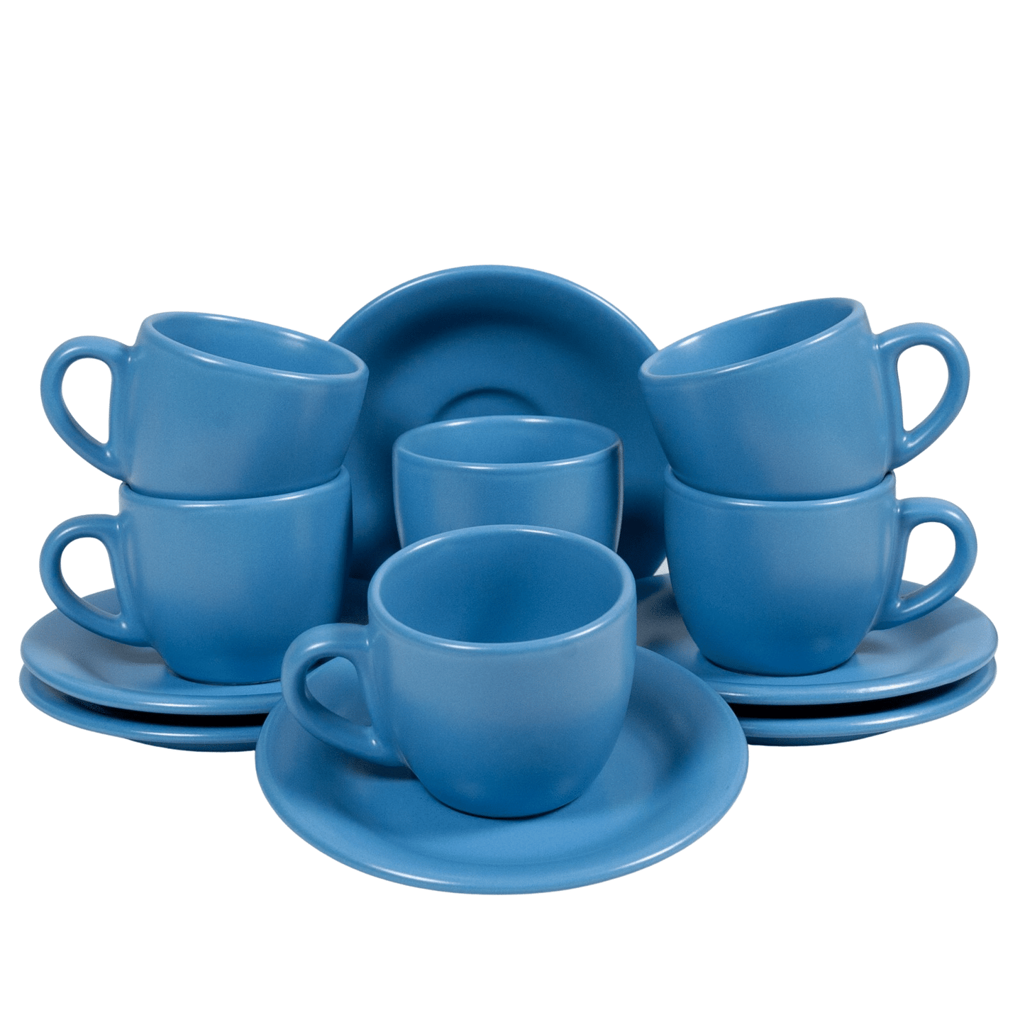 Set 6 cesti cu farfurie pentru expresso Albastru Regal Mat, 80 ml