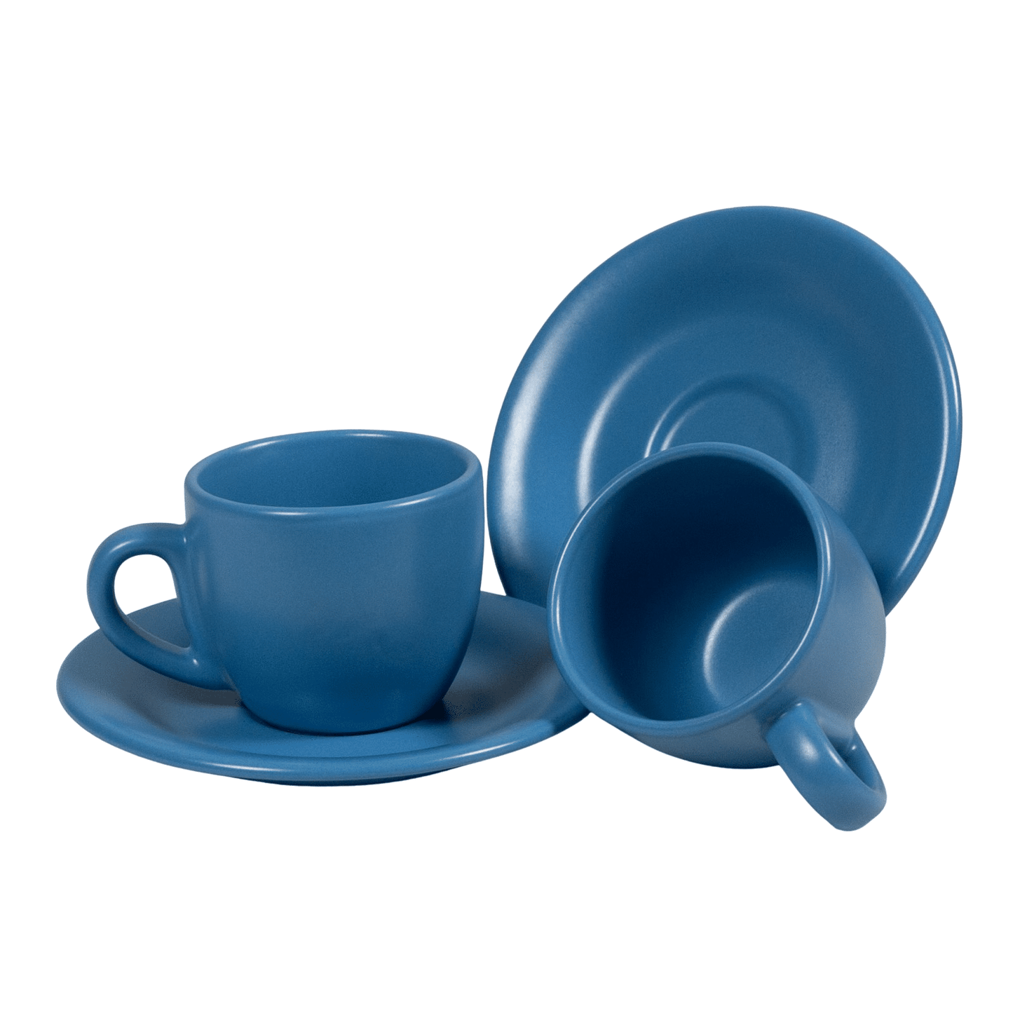 Set 6 cesti cu farfurie pentru expresso Albastru Regal Mat, 80 ml