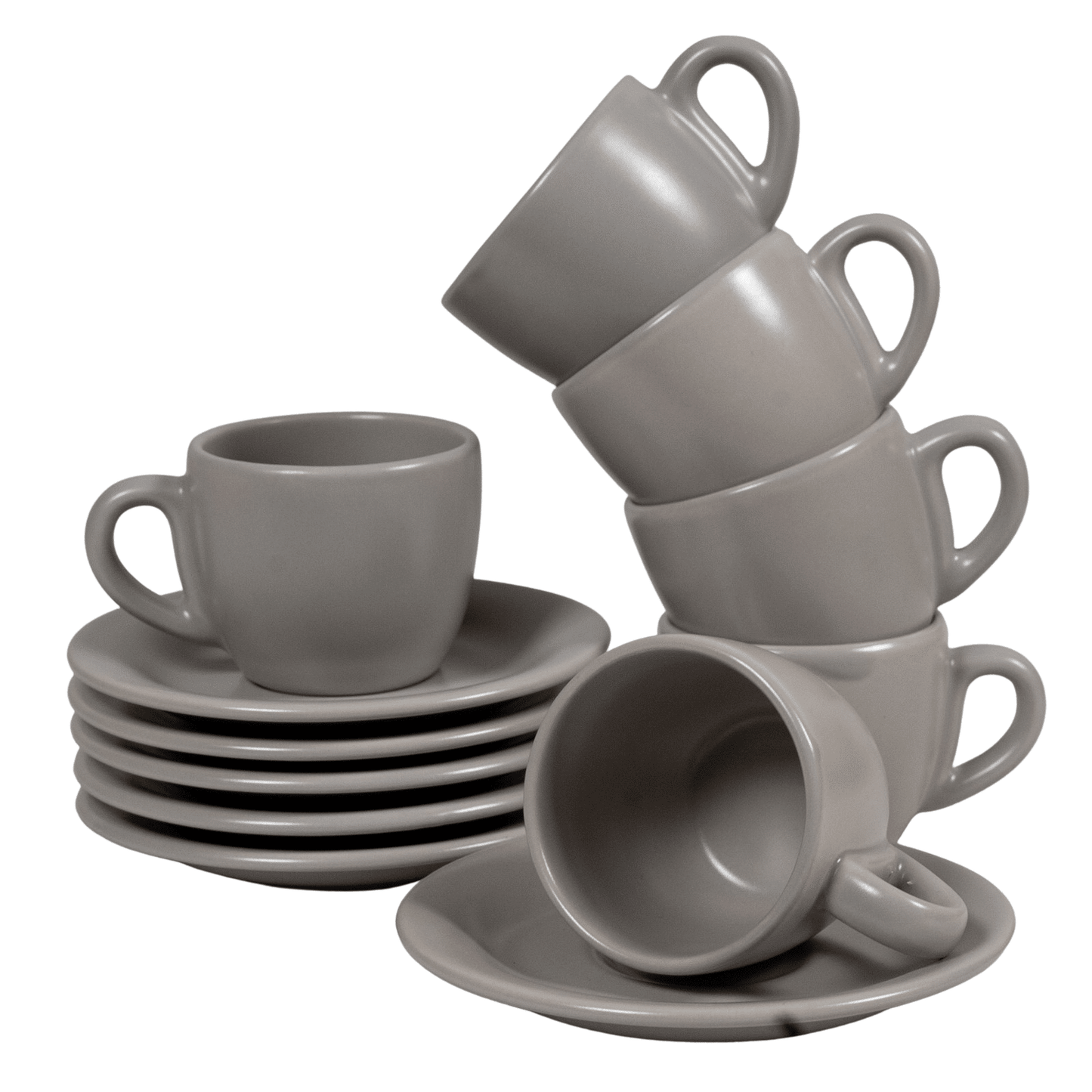 Set 6 tazzine caffè con piattino, Grigio Argento Opaco 80 ml