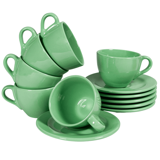 Set mit 6 Tassen und Untertassen für Mint Green Kaffee, 160 ml