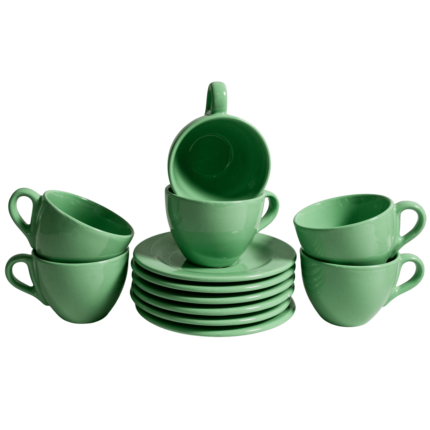 Set mit 6 Tassen und Untertassen für Mint Green Kaffee, 160 ml