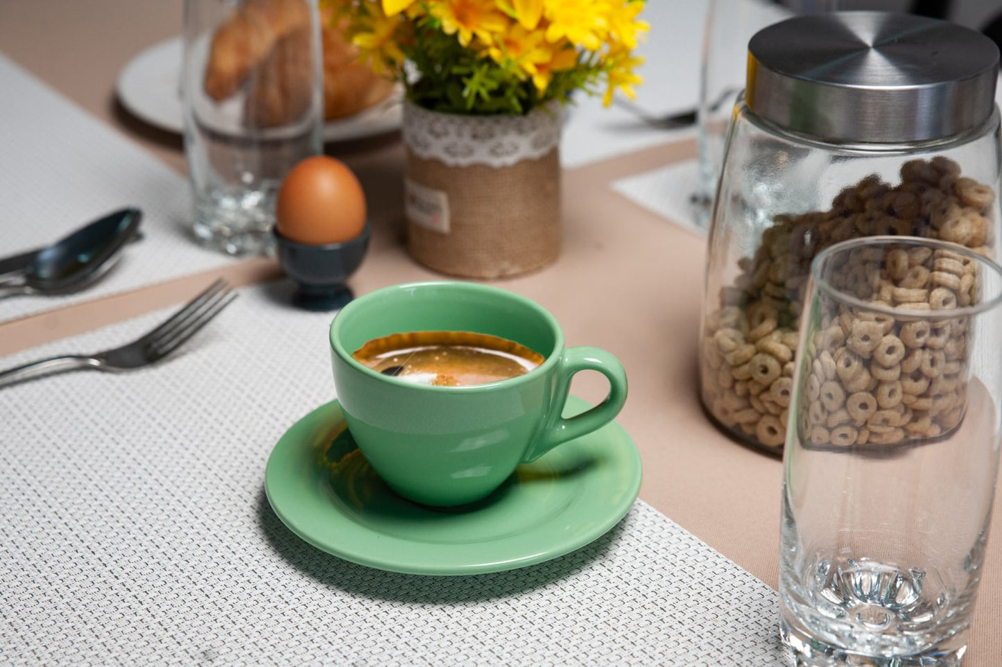 Set mit 6 Tassen und Untertassen für Mint Green Kaffee, 160 ml