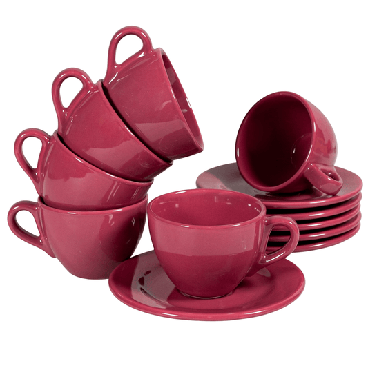 Set 6 cesti cu farfurie pentru cafea Visiniu Soft Malberry, 160 ml