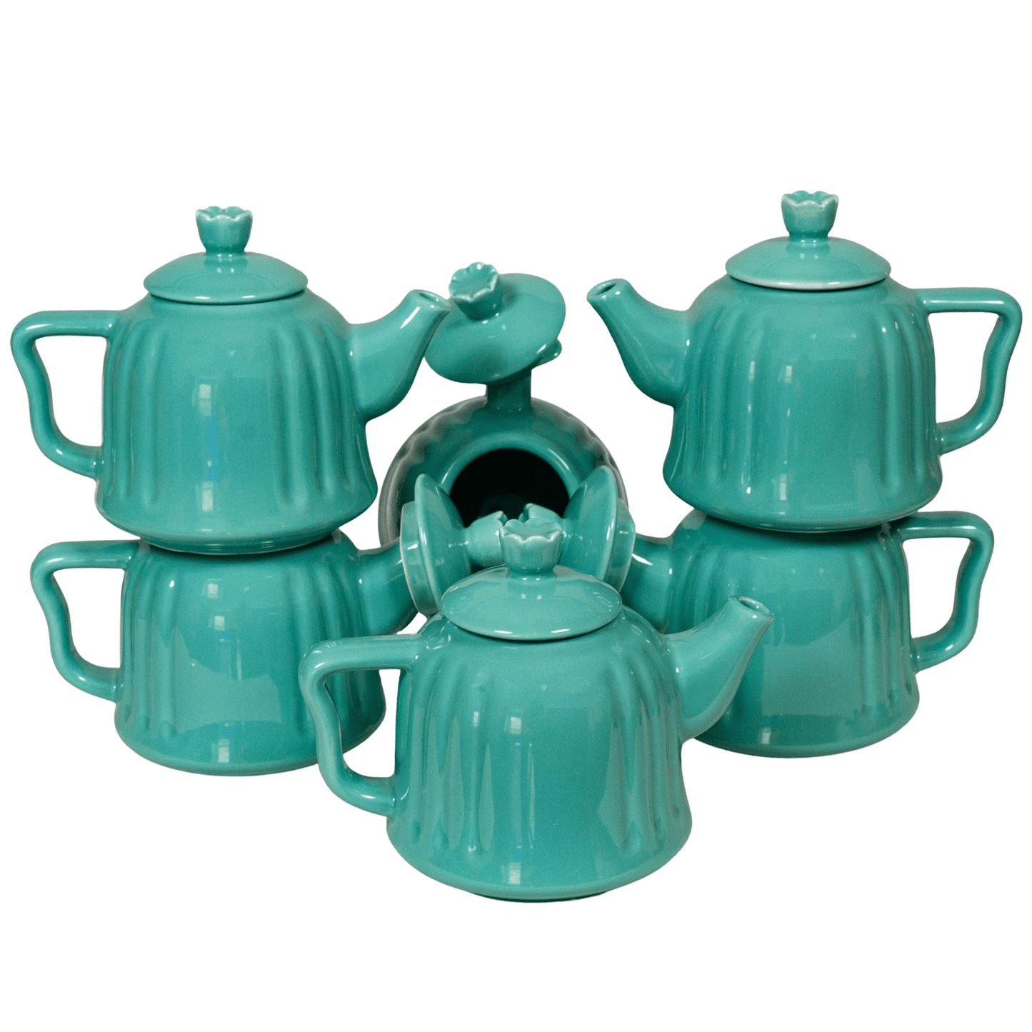 Set mit 6 türkisfarbenen Teekannen mit Deckel, 400 ml, Aqua