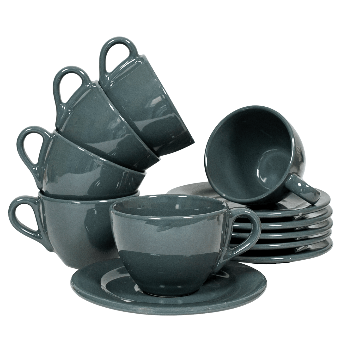 Set 6 tazze con piattino Dark Grey, 160 ml