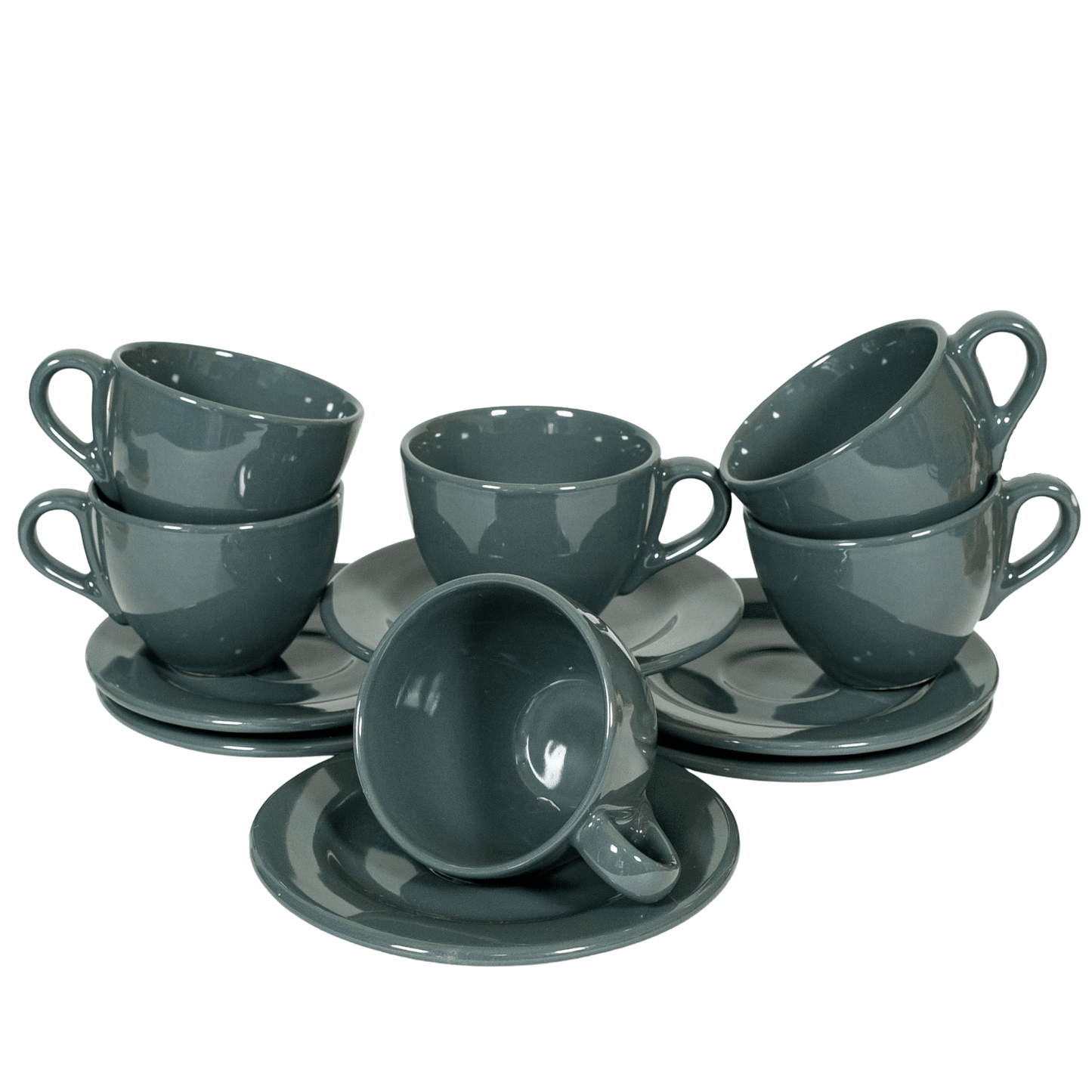 Set 6 tazze con piattino Dark Grey, 160 ml