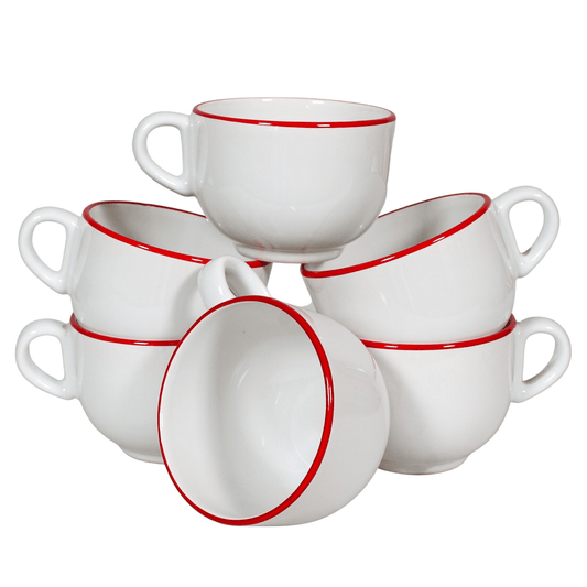 Set 6 Jumbo Mug Arctic White con Bordo Rosso Intenso, 450 ml