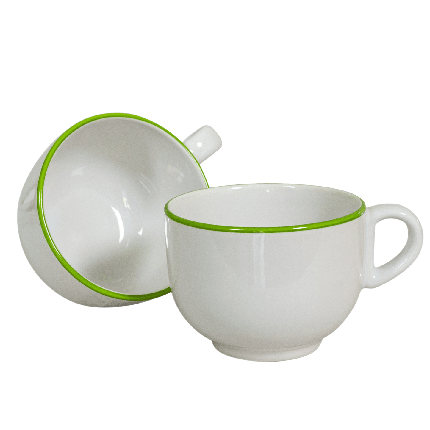 Set di 6 tazze Jumbo bianco artico con bordo verde mela estivo, 450 ml