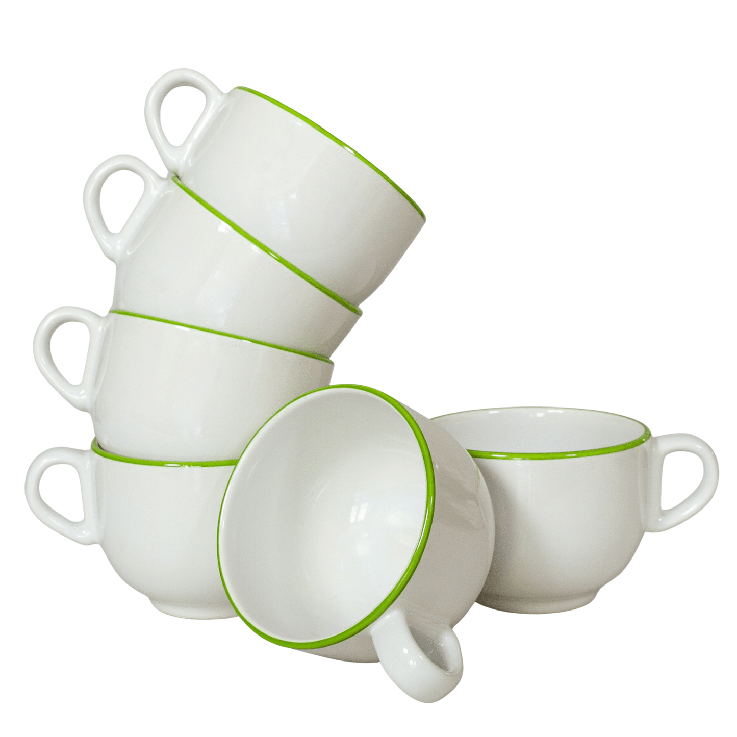 Set di 6 tazze Jumbo bianco artico con bordo verde mela estivo, 450 ml