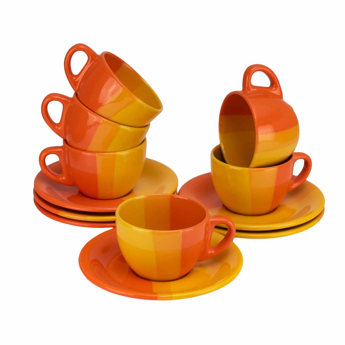 Set 6 tazze con piattino 170 ml, Giallo/Arancio