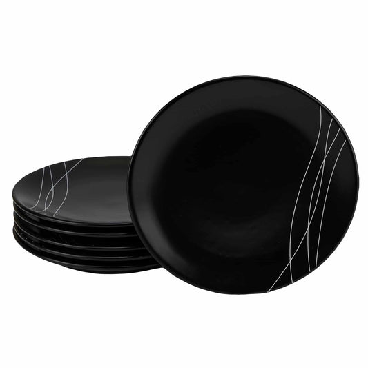 Set of 6 dessert plates 20 cm Matte black with white lines