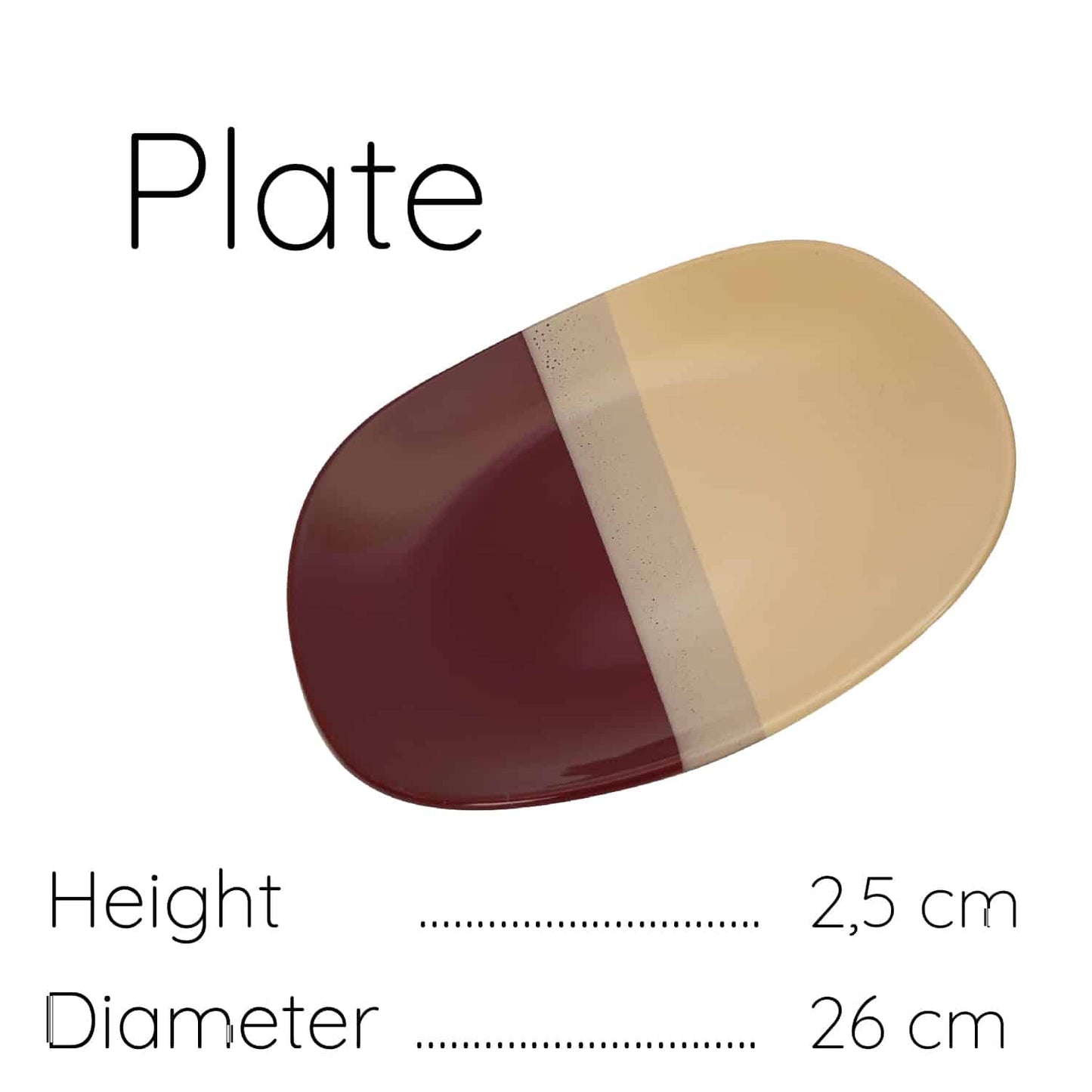Удължена чиния 26см Крем/Бордо