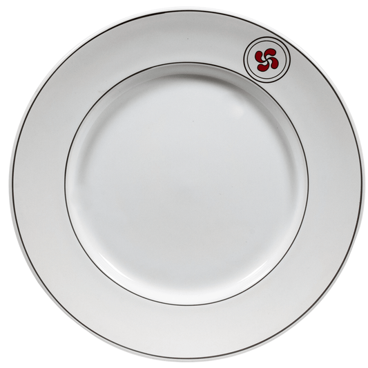 26 cm long plate, Pure White with red and black propeller decoration