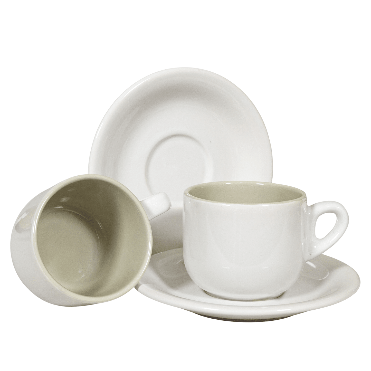 Tasse mit Untertasse Weiß mit grauer Innenseite, 220 ml