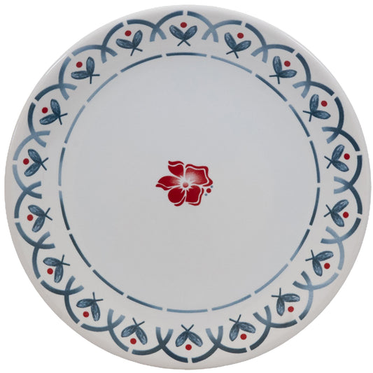 Dessert plate Ø 20 cm, Pure White with red flower decoration and edge decorated with gray