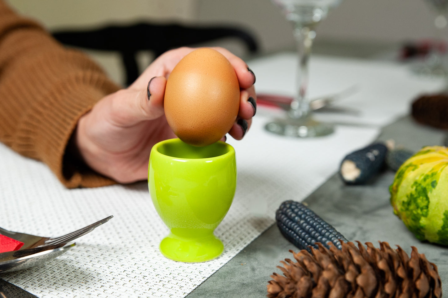 Set of 6 Green Electric egg holders, 6 cm