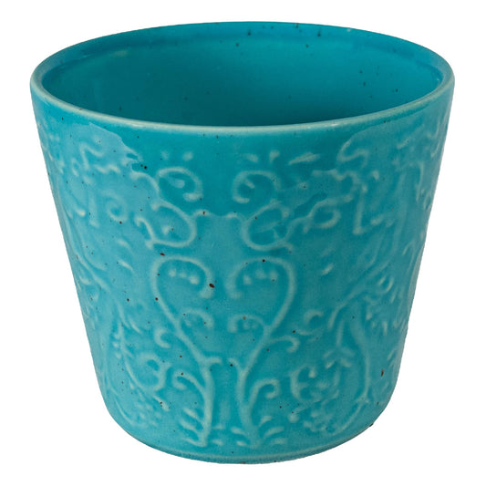 Azték elemekkel domborműves edény, 10 cm, Aqua Pigmented Türkiz