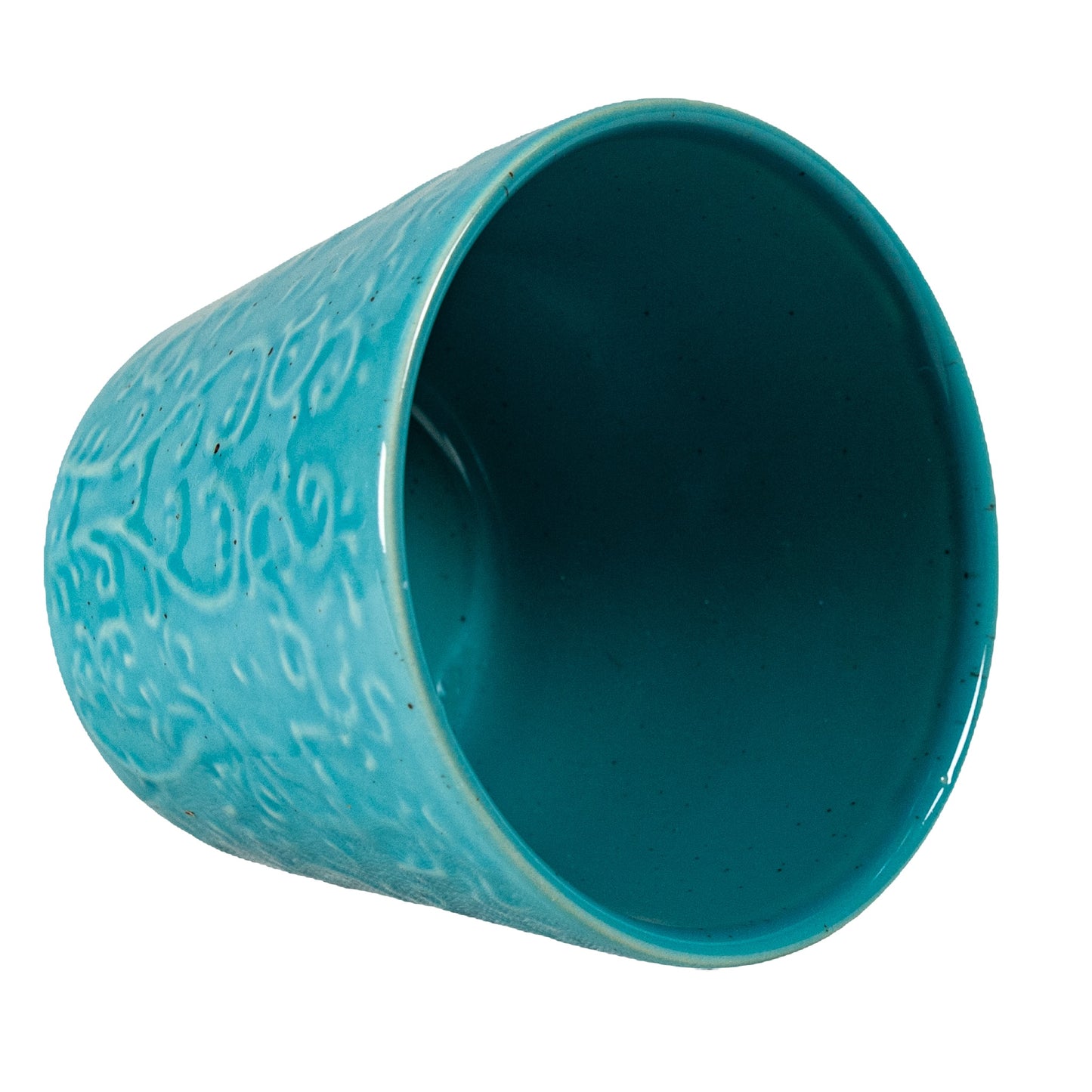 Azték elemekkel domborműves edény, 10 cm, Aqua Pigmented Türkiz