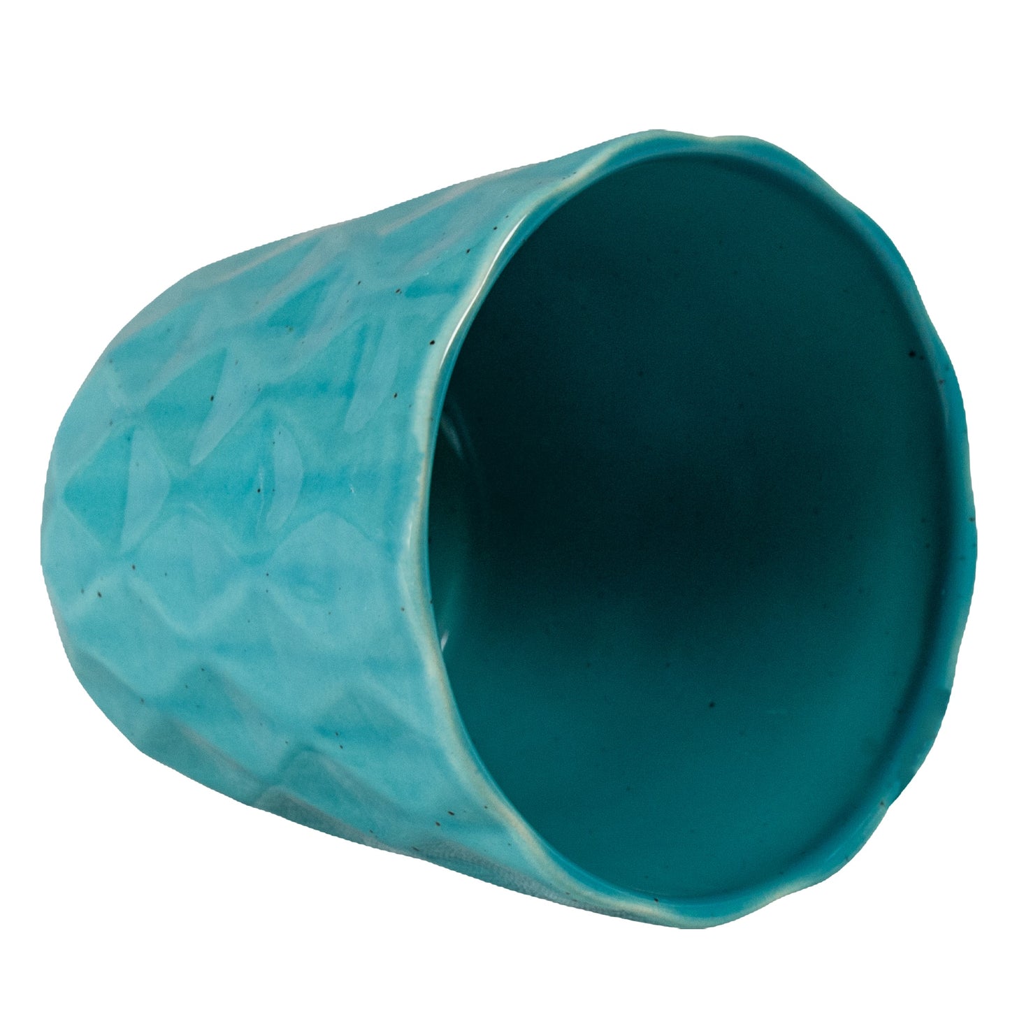 Pot decorated in relief with the shape of small diamonds, 12 cm, Aqua Pigmented Turquoise