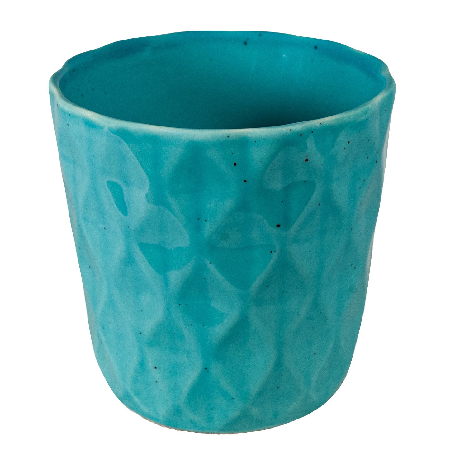 Pot decorated in relief with the shape of small diamonds, 12 cm, Aqua Pigmented Turquoise