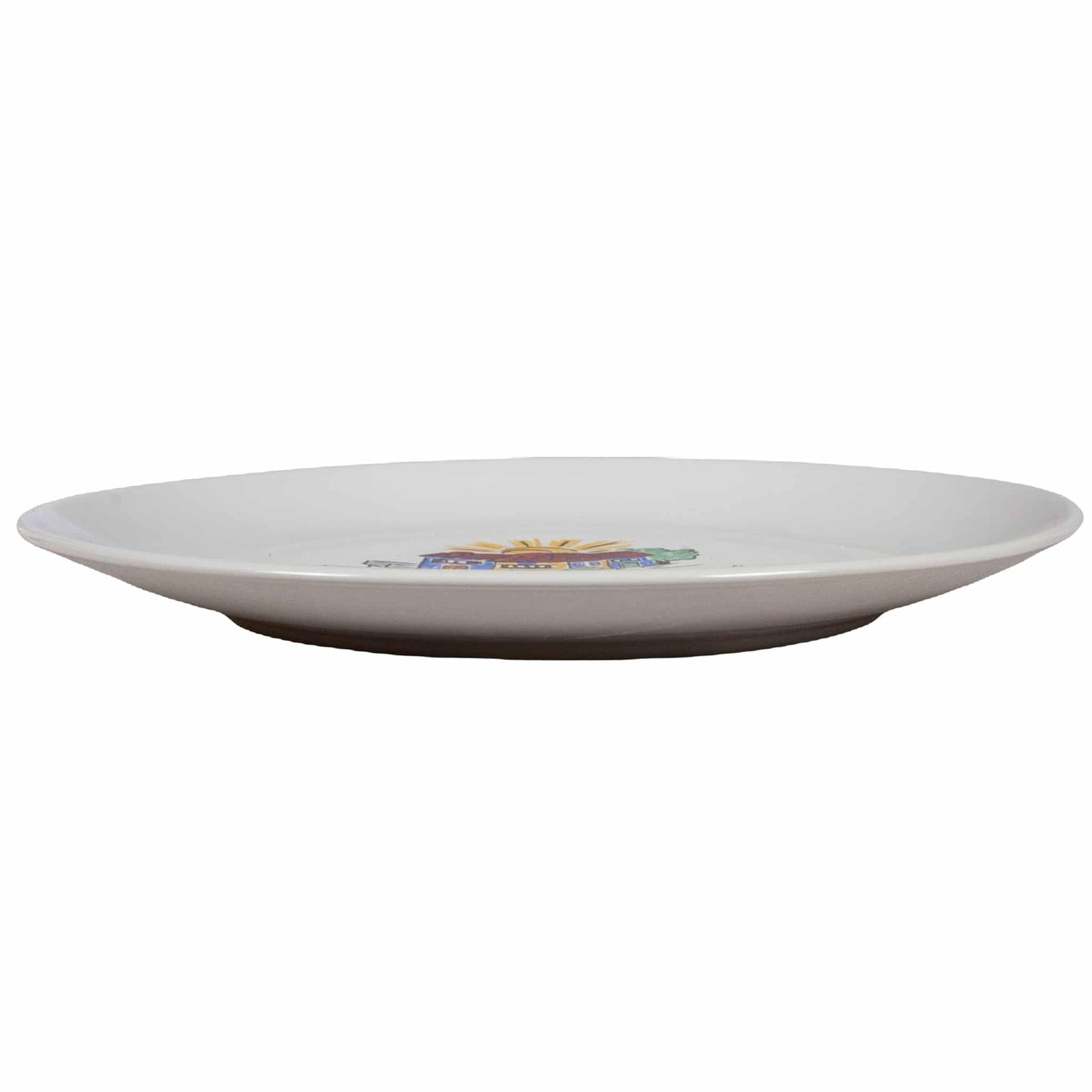 Extended plate with fish decoration with houses on the background, 26 cm, Pure White