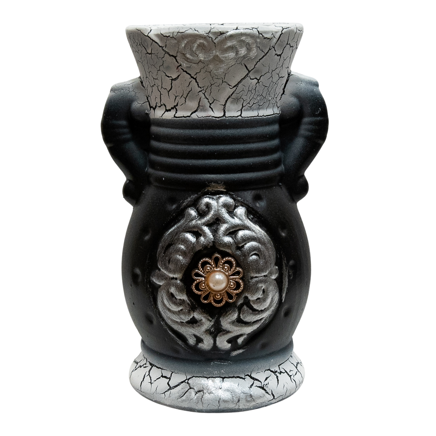 Black vase with white details