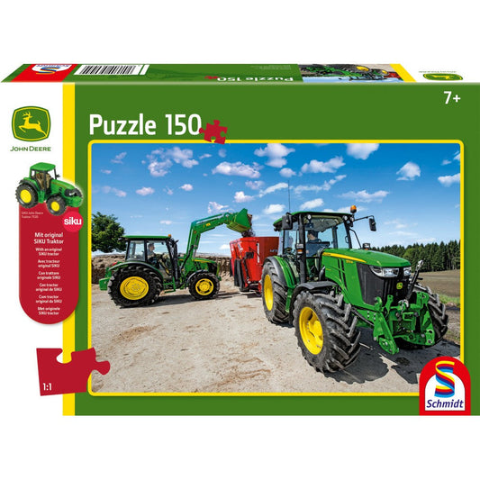 Puzzle Schmidt: John Deere - Tractor serie 5M, 150 piezas + Regalo: Maqueta Siku