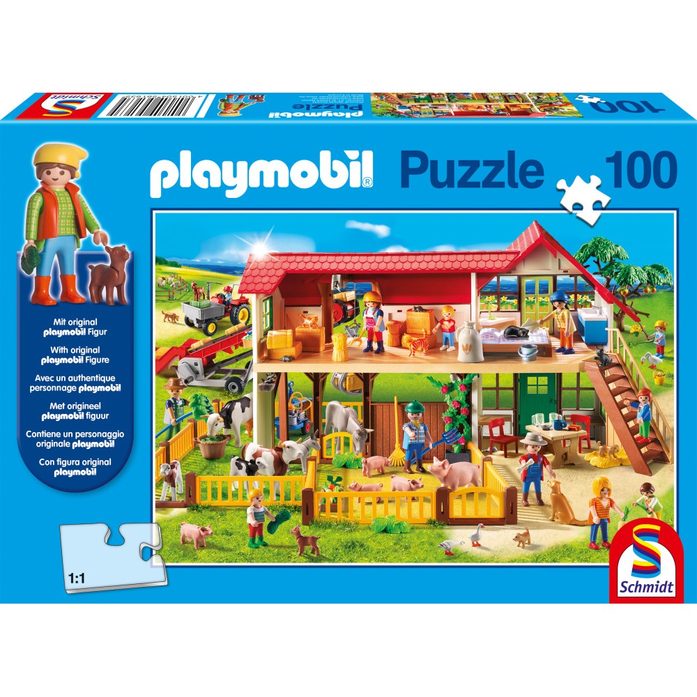 Puzzle Schmidt: playmobil - En la granja, 100 piezas + Regalo: figura playmobil