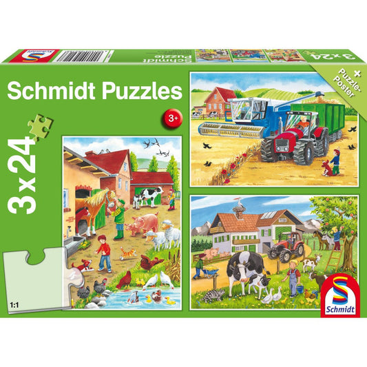 Schmidt puzzle: On the farm, Set of 3 x 24 pieces + Gift: poster