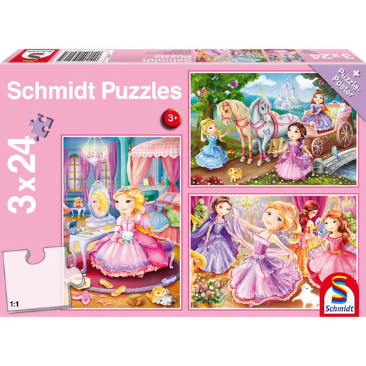 Puzzle Schmidt: Princesas de cuentos de hadas, Set de 3 x 24 piezas + Regalo: póster