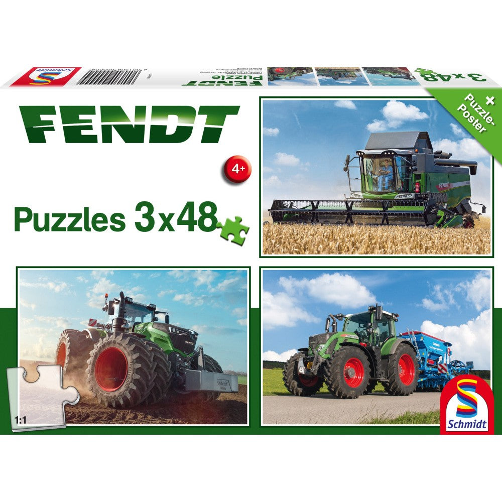 Puzzle Schmidt: Fendt - Fendt, Set de 3 x 48 piezas + Regalo: póster