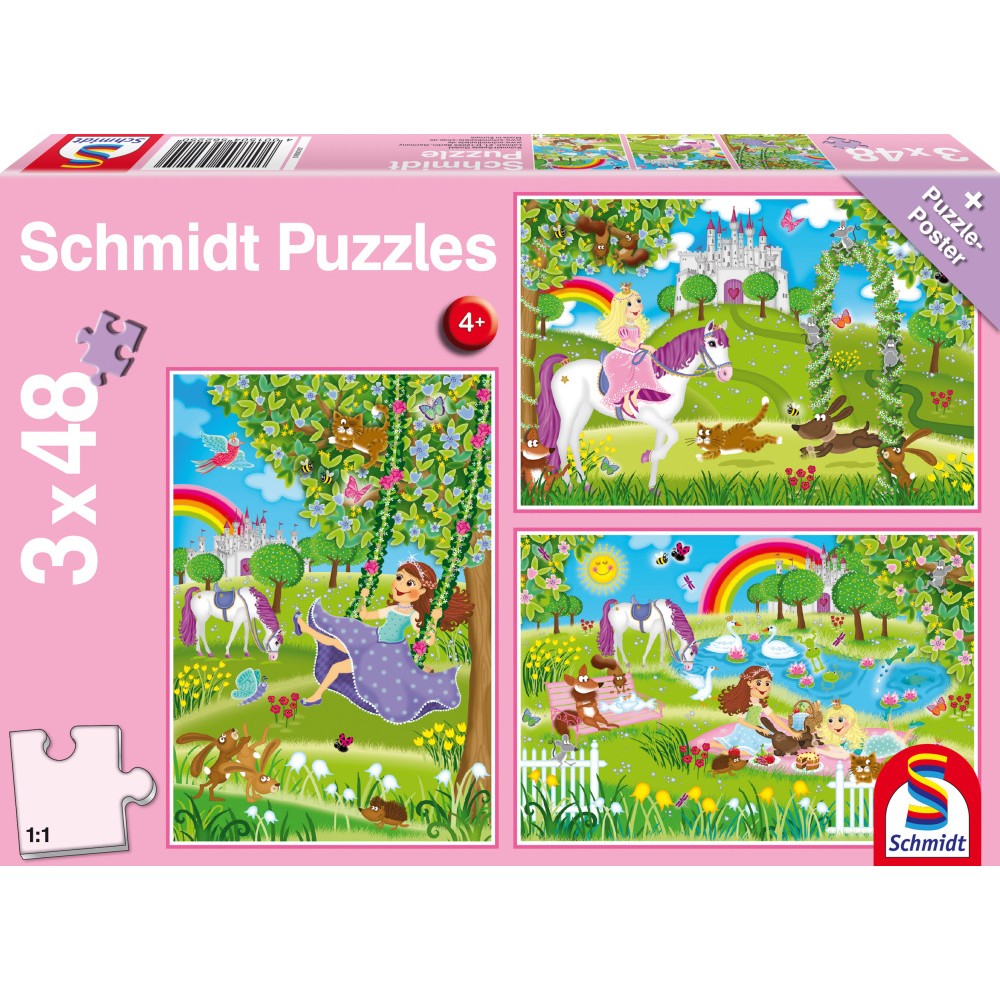 Puzzle Schmidt: Princesa en la corte real, Set de 3 x 48 piezas + Regalo: póster