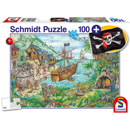 Puzzle Schmidt: Isla Pirata, 100 piezas + Regalo: bandera pirata