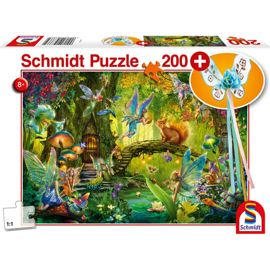 Puzzle Schmidt: Hadas en el bosque, 200 piezas + Regalo: varita mágica