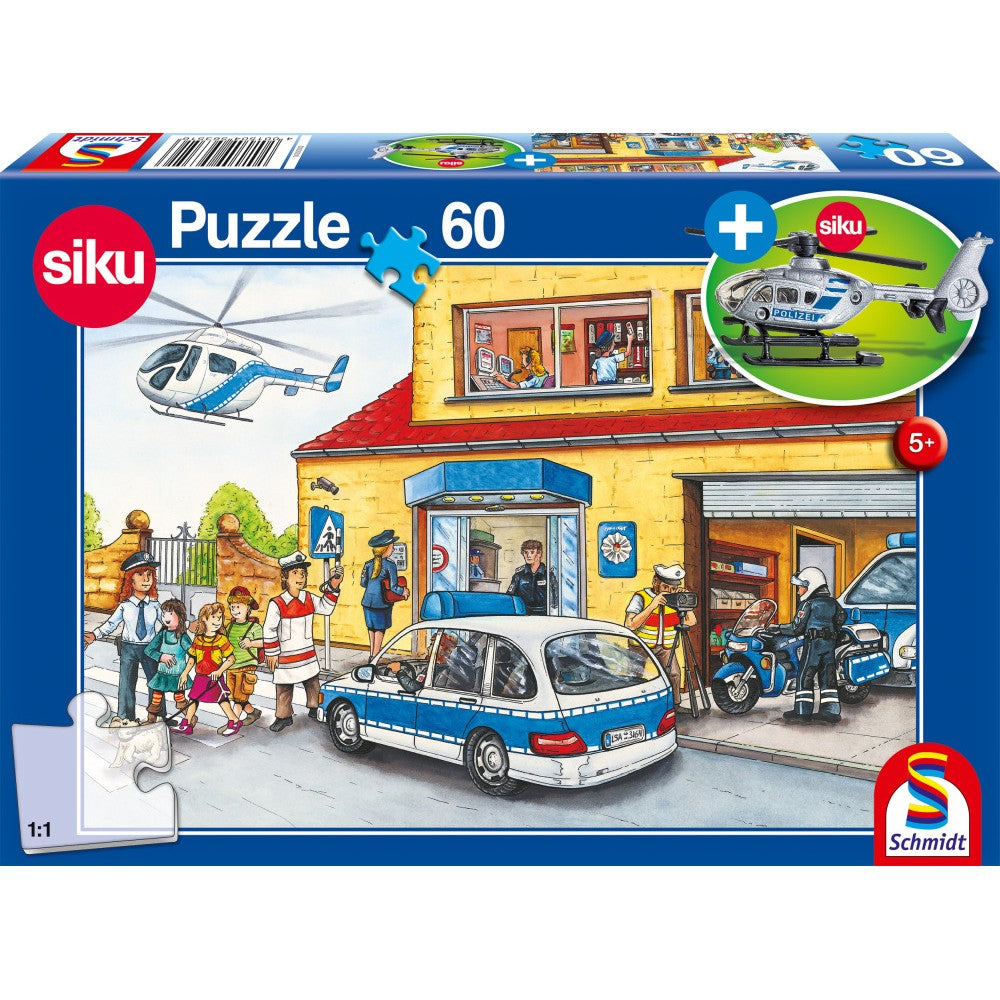 Puzzle Schmidt: Helicóptero de policía, 60 piezas + Regalo: Maqueta Siku